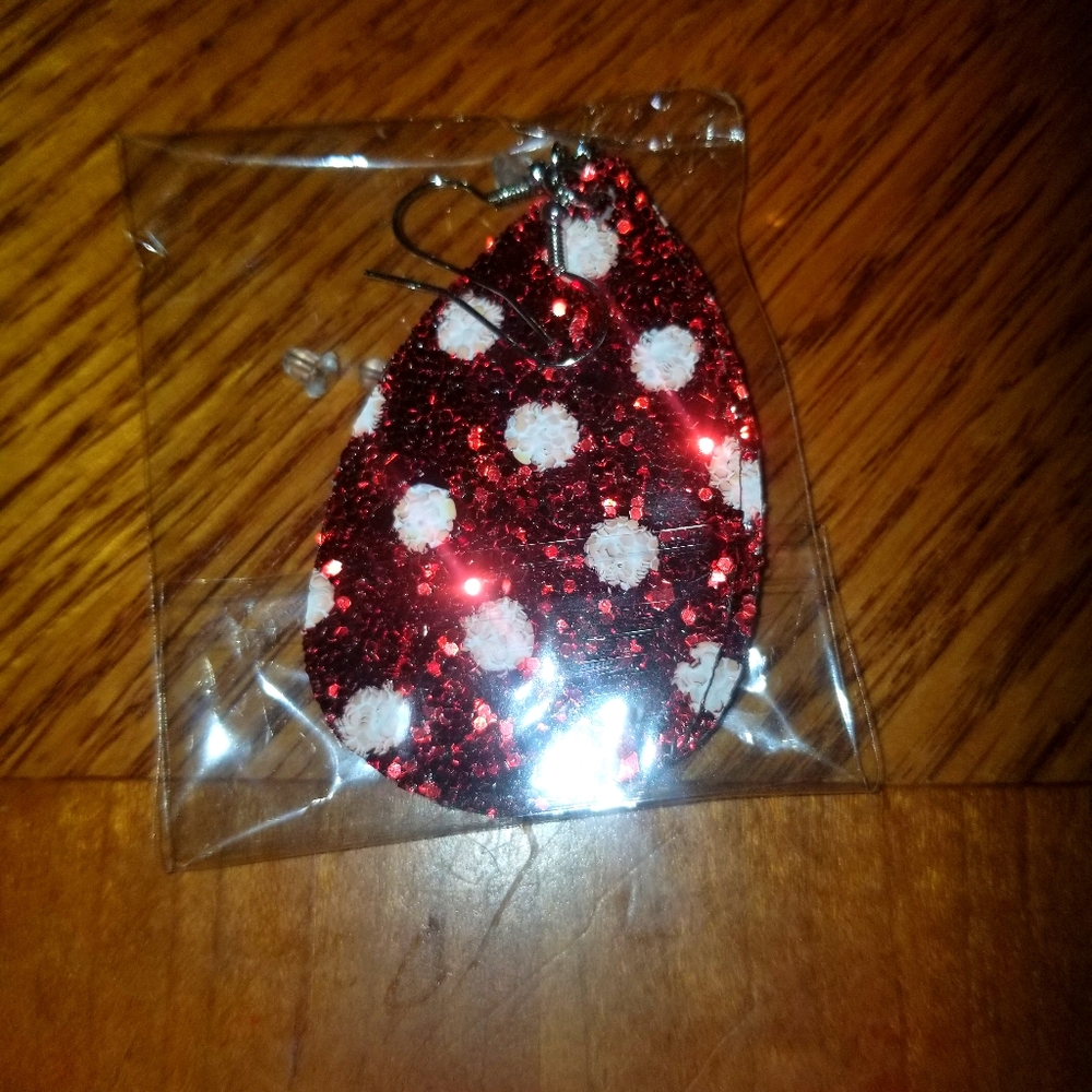 Brand new red and white glitter Christmas earrings